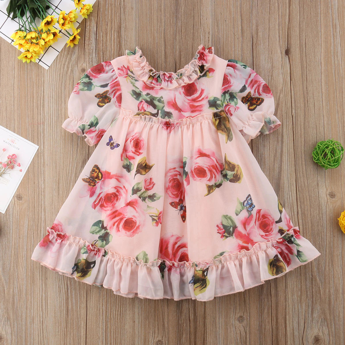 "Adorable Flower Puff Sleeve Dress for Baby Girls - Perfect for Holiday Parties and Special Occasions!"