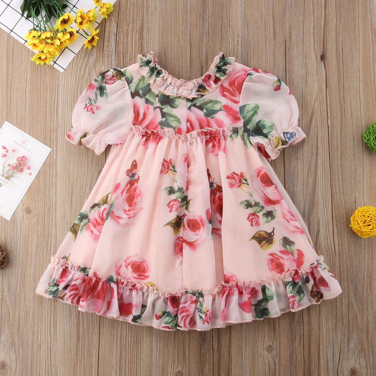 "Adorable Flower Puff Sleeve Dress for Baby Girls - Perfect for Holiday Parties and Special Occasions!"