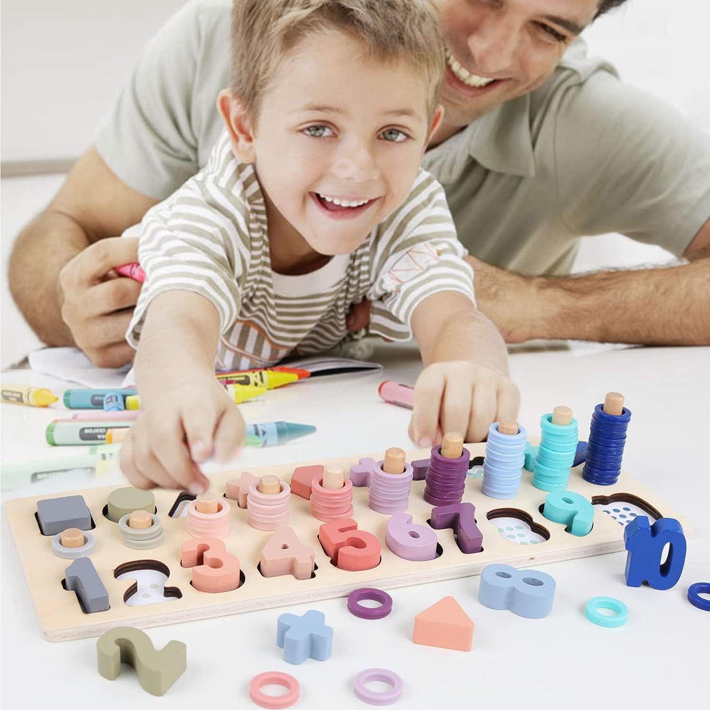 "Fun & Educational Wooden Counting Shape Stacker - Engaging Math Blocks for Kids - Perfect Preschool Learning Toy!"