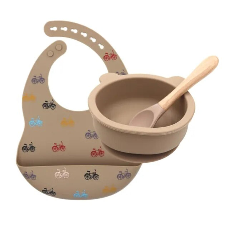 "Adorable and Practical Silicone Baby Bib Set with Bow and Spoon Design - Innovative Waterproof Sleeve Included!"