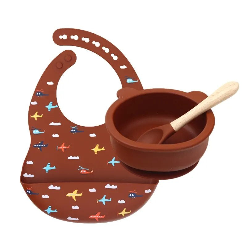 "Adorable and Practical Silicone Baby Bib Set with Bow and Spoon Design - Innovative Waterproof Sleeve Included!"